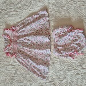 Kissy Kissy girls size 0-3 months red & pink flower dress with smocked top EUC